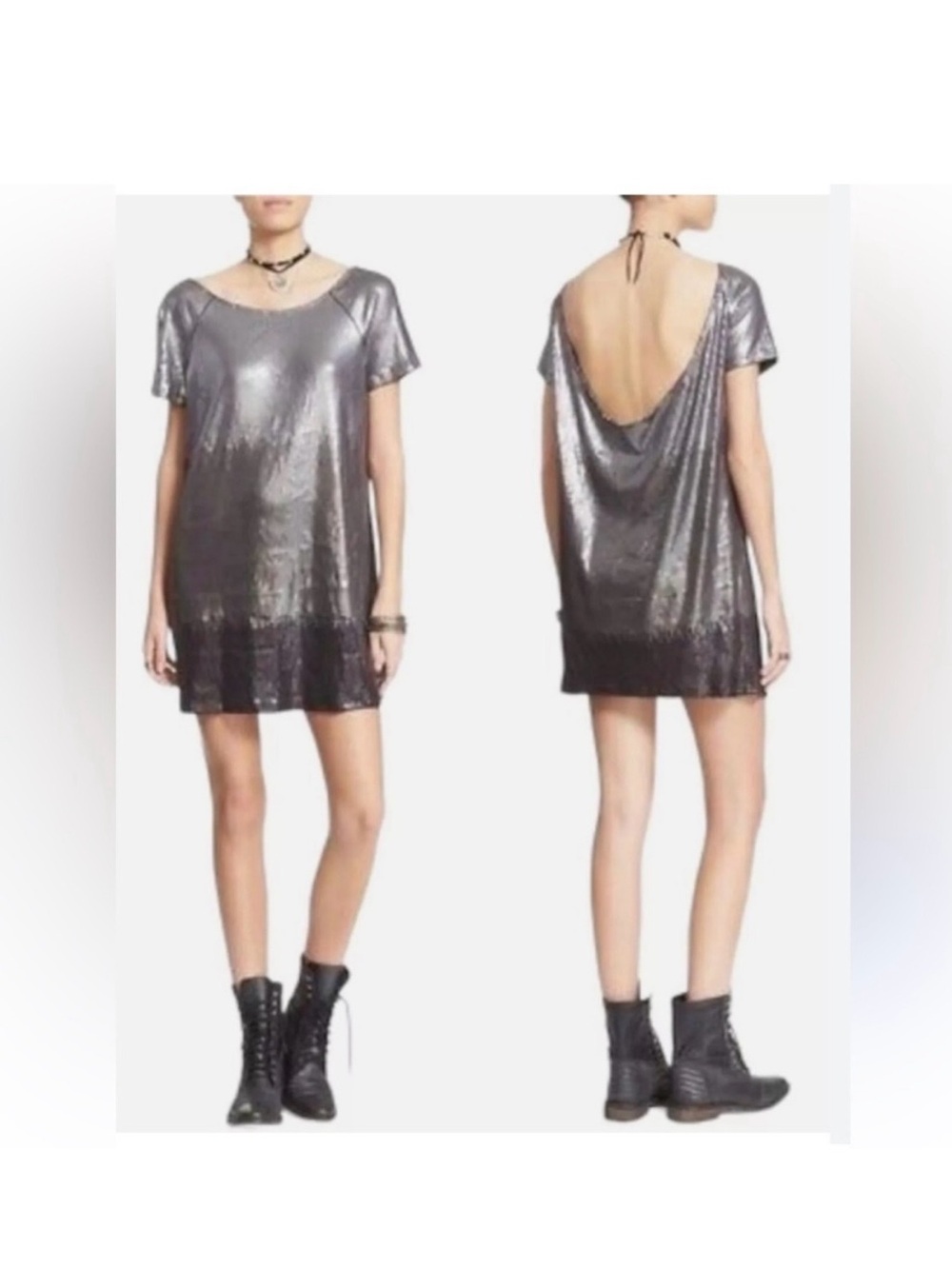 Free People Drenched in Sequins Mini Dress in Gunmetal